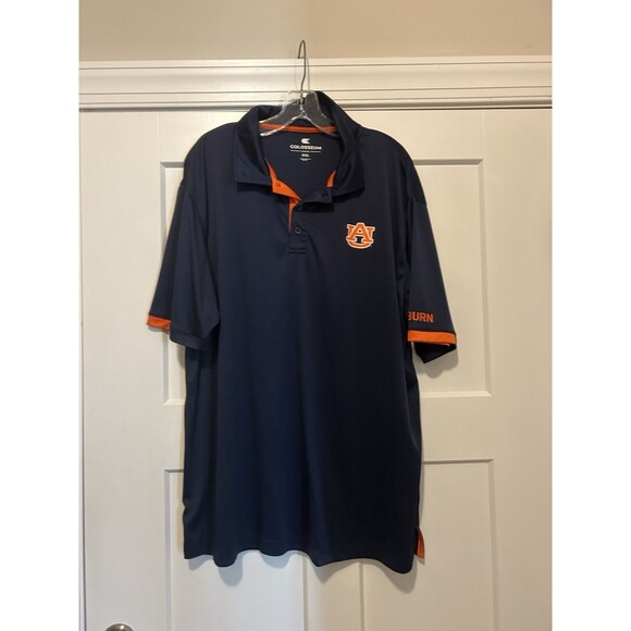 Auburn Tigers Polo Golf Shirt Mens XXL Colosseum Polyester Navy Blue Orange EUC - Picture 1 of 4